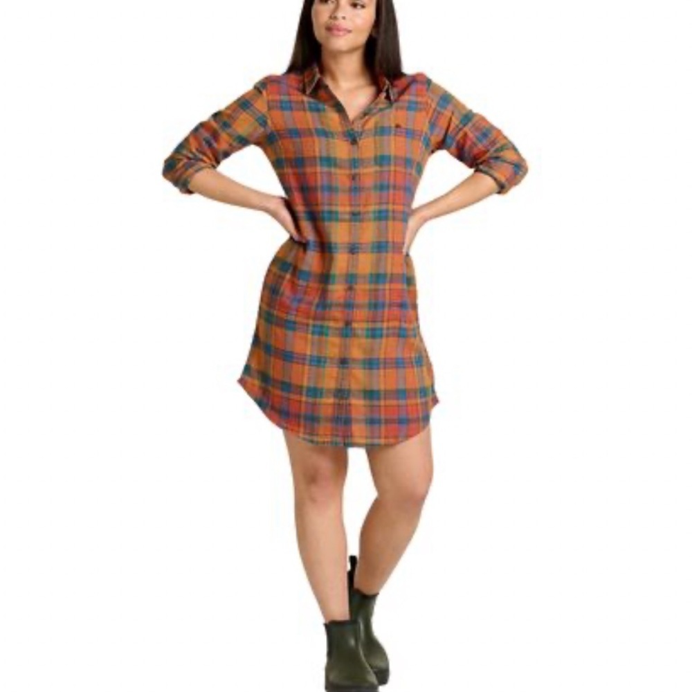 Toad & Co Womens reform flannel long sleeve button front shirt dress XS NWT
